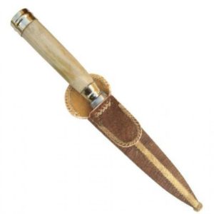 Cuchillo De Hueso y Alpaca 14 Cm Acero Inox Vaina Cuero Crudo