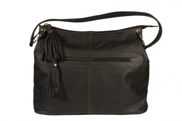 Bolso En Cuero Con Dos Cierres Y Flecos