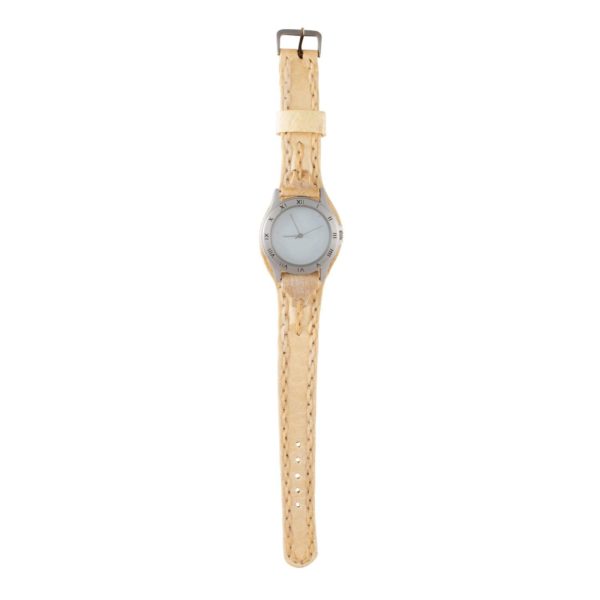 Reloj malla entera de cuero crudo con tejido de borde para hombre